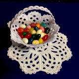 candy cup basket and doily